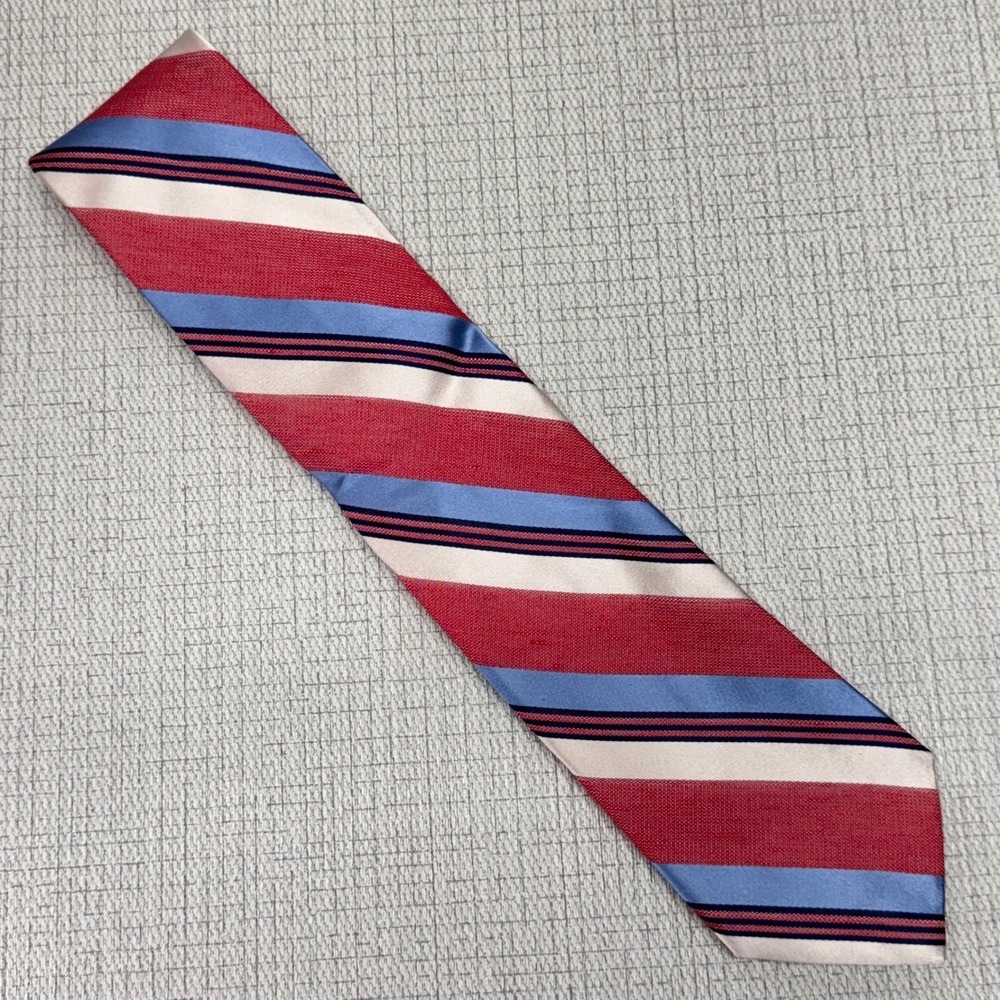 Ike Behar Silk Linen Tie Mens OS Red Blue Striped Americana Preppy‎ Business